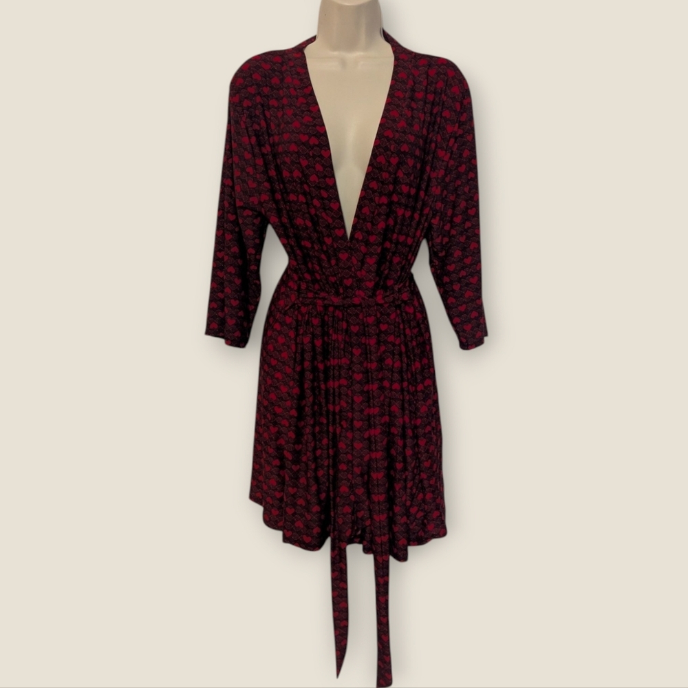 Rene Rofe Women's All Over Heart Print Silky Robe Size Large